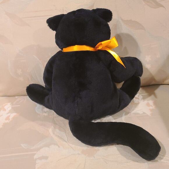 Hallmark Midnight The Black Halloween Cat 10" Orange Satin Bow Plush Green Eyes - Picture 2 of 3